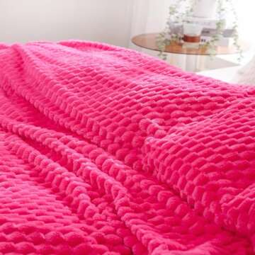 Puncuntex Hot Pink Throw Blanket 50"×60" inches Gifts for Mom Fuzzy 3D Jacquard Decorative Flannel Fleece Super Soft Plush Cozy Blanket for Couch Sofa Chair Lightweight