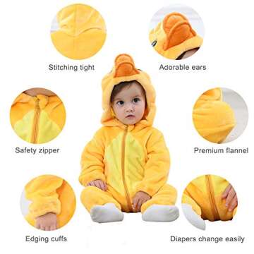 MICHLEY Unisex Baby Winter Hooded Romper Flannel Panda Style Cosplay Clothes ,70cm-(2-5months),Duck