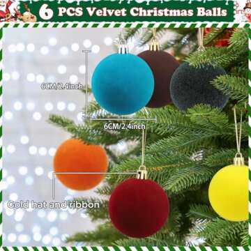 Velvet Ball Ornaments Christmas Balls Red 6 PCS 2.36-Inch Xmas Tree Ball Ornaments for Party Christmas Tree Decor Baby Shower First Christmas Decorations