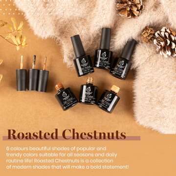 Beetles Gel Nail Polish Kit-6 Colors Glitter Gold Chocolate Brown Neutral Beige Khaki Gel Nail Polish Set Fall Gel Nail Polish Roasted Chestnuts Collection Uv Gel Nail Art Valentines Gift for Women