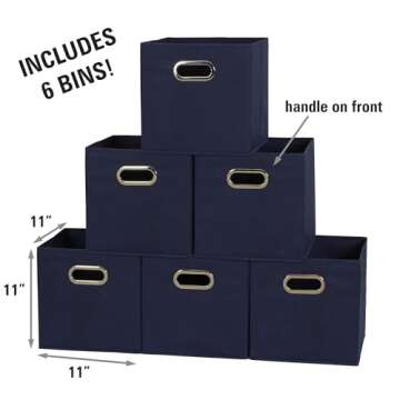 Household Essentials 81-1 Foldable Fabric Storage Bins | Set of 6 Cubby Cubes with Handles | Navy Blue, 6 lbs