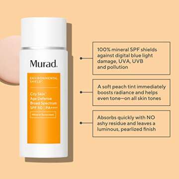 Murad Environmental Shield City Skin Age Defense Broad Spectrum SPF 50-100% Mineral Sunscreen - Blue Light Defense - SPF 50 Environmental Defense Sunscreen - Light Sunscreen for Face, 1.7 Fl Oz