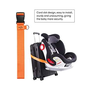 Car Seat Travel Belt, Adjustable car seat Travel Strap for Transport Kid Car Seat to Convert Car Seat Luggage Carts Into Airport Car Seat Stroller, Easy Carry Universal Size (Orange)