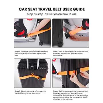 Car Seat Travel Belt, Adjustable car seat Travel Strap for Transport Kid Car Seat to Convert Car Seat Luggage Carts Into Airport Car Seat Stroller, Easy Carry Universal Size (Orange)