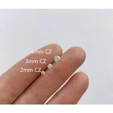 Tiny 2mm Gold CZ Stud Earrings with Flat Screw Back