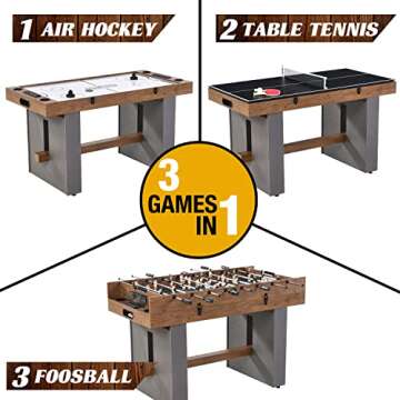 Barrington 3-in-1 Combination Game Table 54”, Foosball, Air-Powered Hockey and Table Tennis Combo Table, Multi Game Table Perfect for Family Game Rooms, All-in-One Arcade Table