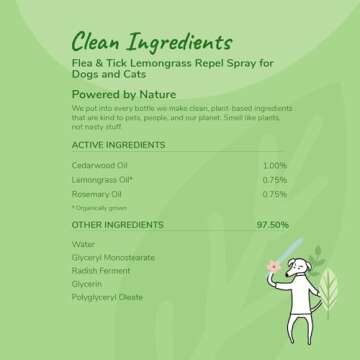 kin+kind Plant-Based Flea & Tick Spray for Dogs and Cats with Lemongrass - Essential for Flea & Tick Treatment - Flea Spray for Dogs and Cats - Pet Supplies 12 fl oz