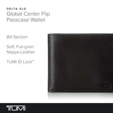 TUMI Delta Global Center Flip ID Passcase - Bifold Leather Wallet - RFID Blocking - Black