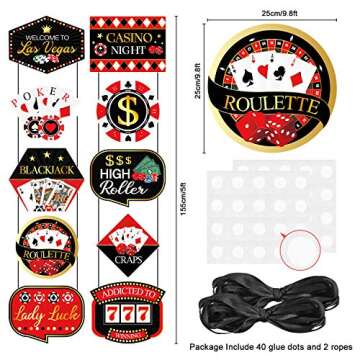 Large Las Vegas Action Sign Cutouts Casino Party Banner Casino Night Party Decorations Welcome Porch Sign for Las Vegas Themed Birthday Baby Shower Decorations 10counts