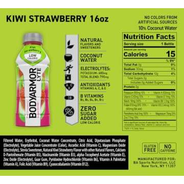 BODYARMOR LYTE Sports Drink Low-Calorie Sports Beverage, Kiwi Strawberry, Natural Flavors With Vitamins, Potassium-Packed Electrolytes, Perfect For Athletes, 16 Fl Oz (Pack of 12)