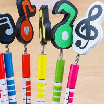 Music Themed Pencils with Cute Cartoon Musical Instruments Patterns Artist Pencil set (Music Note)