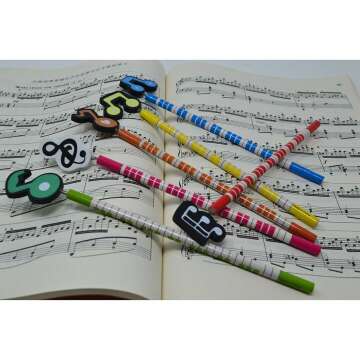 Music Themed Pencils with Cute Cartoon Musical Instruments Patterns Artist Pencil set (Music Note)