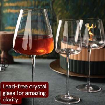 Sommelier´s Touch Elegant Crystal Wine Glass Set of 2. 20 oz, Artisan Crafted, Thin Rim, Long Stem - Versatile for Red, White, and Specialty Wines - Wine Lovers Gift.