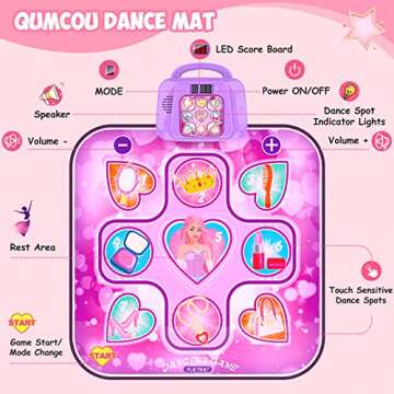 Dance Mat Toys for 3-12 Years Old Girls Birthday Gifts, Musical Dance Mat for Kids, Dance Pad with LED Lights, 6 Game Modes, Built-in Music, Adjustable Volume, Christmas Birthday Gifts for Boys Girls