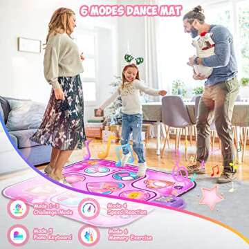 Dance Mat Toys for 3-12 Years Old Girls Birthday Gifts, Musical Dance Mat for Kids, Dance Pad with LED Lights, 6 Game Modes, Built-in Music, Adjustable Volume, Christmas Birthday Gifts for Boys Girls