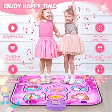 Dance Mat Toys for 3-12 Years Old Girls Birthday Gifts, Musical Dance Mat for Kids, Dance Pad with LED Lights, 6 Game Modes, Built-in Music, Adjustable Volume, Christmas Birthday Gifts for Boys Girls