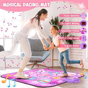 Dance Mat Toys for 3-12 Years Old Girls Birthday Gifts, Musical Dance Mat for Kids, Dance Pad with LED Lights, 6 Game Modes, Built-in Music, Adjustable Volume, Christmas Birthday Gifts for Boys Girls