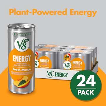 V8 +Energy Peach Mango Juice Energy Drink, 8 fl oz Can (24 Pack)