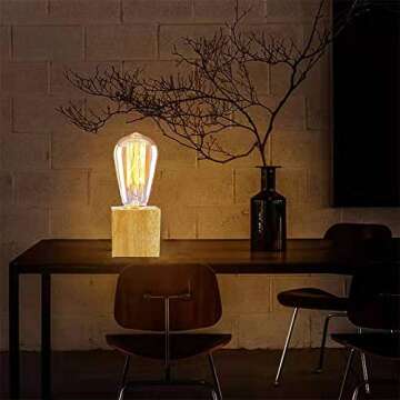 Industrial Wooden Table Lamp - Vintage Minimal Style- Home Decor Furniture - Lamp Wood Base-6 ft Cord On/off Switch Plug E26/e27- Brown（rectangle），for Bedroom, Living Room