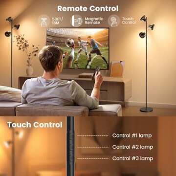 SIBRILLE 36W LED Tree Floor Lamp, Modern Dimmable Standing Lamp with Remote & Touch Control, 4 Color Temperatures, 3 Rotatable LED Light Floor Lamps for Living Room, Bedroom, Office