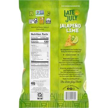 Late July Snacks Jalapeno Lime Tortilla Chips, 7.8 OZ Bag