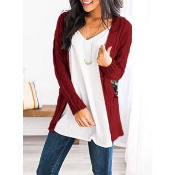 PRETTYGARDEN Women's Open Front Cardigan Sweaters Fall Fashion Button Down Cable Knit Chunky Winter Outerwear Coats (Wine Red,Small)