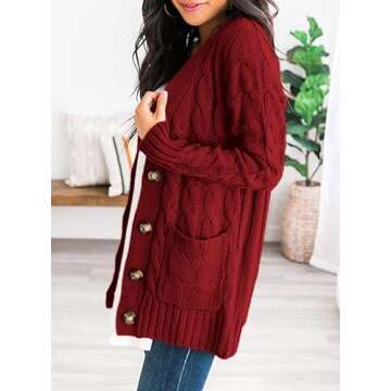 PRETTYGARDEN Women's Open Front Cardigan Sweaters Fall Fashion Button Down Cable Knit Chunky Winter Outerwear Coats (Wine Red,Small)