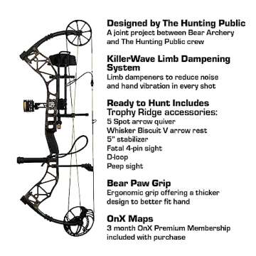 Bear Archery ADAPT Ready to Hunt Adult Compound Bow Package Designed by The Hunting Public, 70 lb. Draw Weight, Right Hand, Veil Whitetail