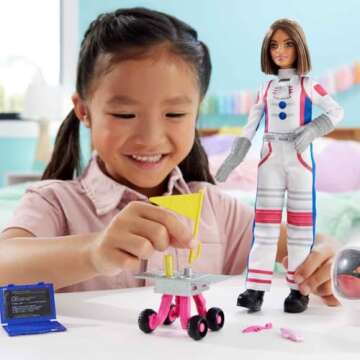 Barbie Careers Playset, 65th Anniversary Astronaut Set with Brunette Doll & 10 Accessories Including Rolling Rover & Space Helmet with Flipping Shield