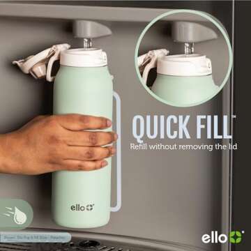 Ello Pop & Fill 22oz Stainless Steel Water Bottle - Quick Fill Tech & Leak Proof