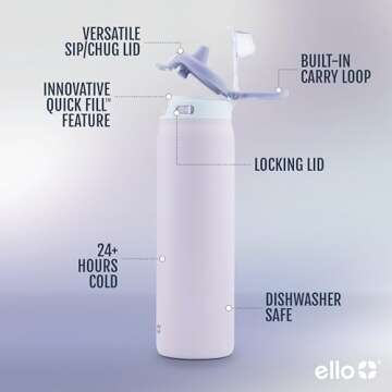 Ello Stainless Steel Water Bottle with Quick Fill