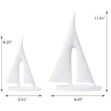 Saysmile Modern Sculptures Home Decor, Sailboat Decor Ornament, Boat Decorations Statue Decor, Art Sculptures and Statues, Sailboat Gifts Home Office Bathroom Shelf Decor (White-2 Pack)