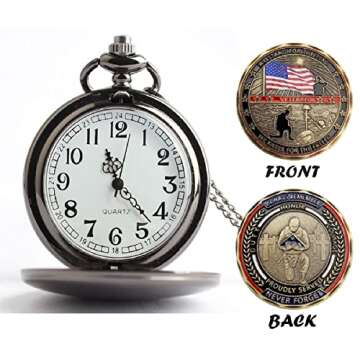 Jofanvin Gifts for Veterans,Pocket Watch for Veterans with Military ChanllengCoin,Best Veterans Day Gifts with Gifts Box Packaging