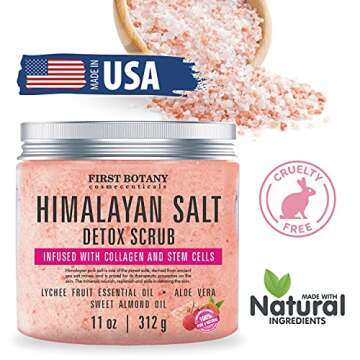 First Botany Body Scrub - Natural Exfoliating Salt Scrub & Body and Face Souffle helps with Moisturizing Skin, Acne, Cellulite, Dead Skin Scars, Wrinkles (10 fl oz, Himalayan Salt)