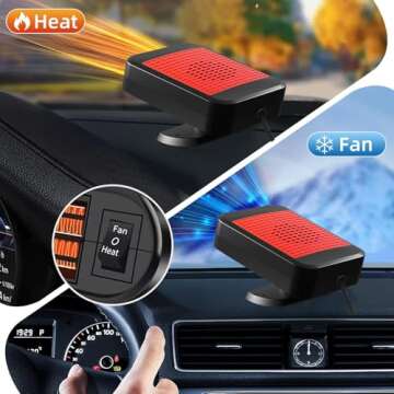 Portable Car Heater,Automobile Windscreen Fan 12V 200W 2 in 1 Fast Heating & Cooling Electric Heater Fan Portable Fast Demisting Defroster with Cigarette Lighter Plug (Red Black)