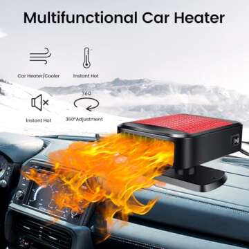 Portable Car Heater,Automobile Windscreen Fan 12V 200W 2 in 1 Fast Heating & Cooling Electric Heater Fan Portable Fast Demisting Defroster with Cigarette Lighter Plug (Red Black)