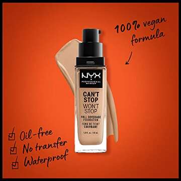 NYX PROFESSIONAL MAKEUP Can't Stop Won't Stop Foundation, 24h Full Coverage Matte Finish - Soft Beige