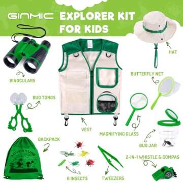 GINMIC Kids Explorer Kit & Bug Catching Kit, 11 Pcs Outdoor Exploration Kit for Kids Camping with Binoculars, Adventure, Hunting, Hiking, Educational Toy Gift for 3-12 Years Old Boys Girls