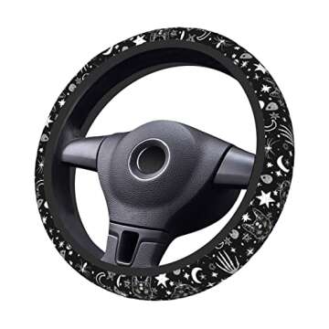 Skeleton Cat Pattern Steering Wheel Cover Non-Slip Auto Steering Wheel Protector Car Accessories Universal Fit 15 Inches for Men Women