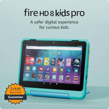 New Amazon Fire HD 8 Kids Pro tablet, ages 6-12 | 3GB memory, 8" HD screen, slim case for older kids, ad-free content, parental controls, 13-hr battery, 32GB, Discovery (2024 release)