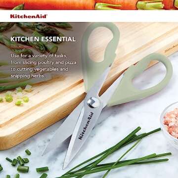 KitchenAid All Purpose Kitchen Shears with Protective Sheath for Everyday use, Dishwasher Safe Stainless Steel Scissors with Comfort Grip, 8.72-Inch, Pistachio