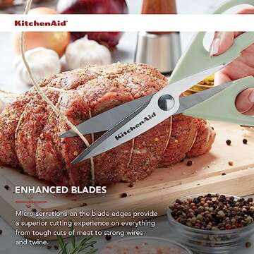 KitchenAid All Purpose Kitchen Shears with Protective Sheath for Everyday use, Dishwasher Safe Stainless Steel Scissors with Comfort Grip, 8.72-Inch, Pistachio