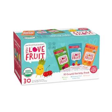 YOU LOVE FRUIT - Fruit Snacks Variety Pack 30 count, 100% Natural Gluten-Free, Vegan, Low Carb, Low Fat Fruit Kosher Snacks for Kids, College Students, Teachers and Offices, Healthy Fruit Snacks (passion fruit, super berry, mango)