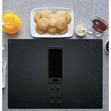 GE PP9830DJBB Profile Series Electric Cooktop with 4 Burners and 3-Speed Downdraft Exhaust System, 30", Black