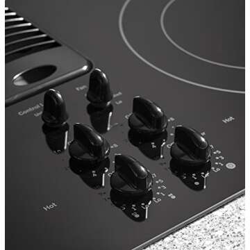 GE PP9830DJBB Profile Series Electric Cooktop with 4 Burners and 3-Speed Downdraft Exhaust System, 30", Black