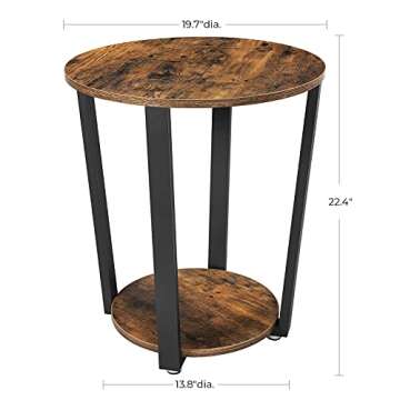 VASAGLE Round End Table with Storage - Rustic Style