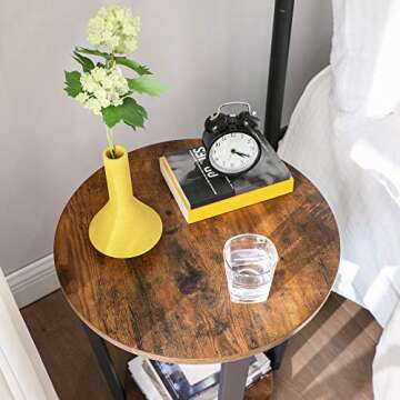 VASAGLE Round End Table with Storage - Rustic Style