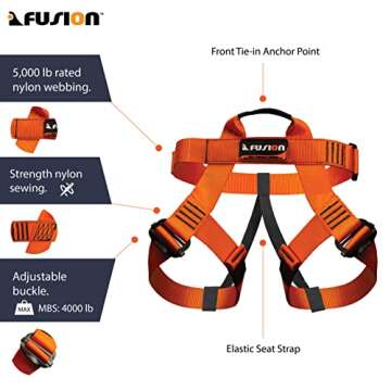 Rock Climbing Harness - Fusion Climb® - (5,000 LBS Rated) Professional Half Body Harness for Mountaineering, Tree Climbing, Ziplining, Rock Climbing, Rappelling - Heavy Duty Half Body Harness