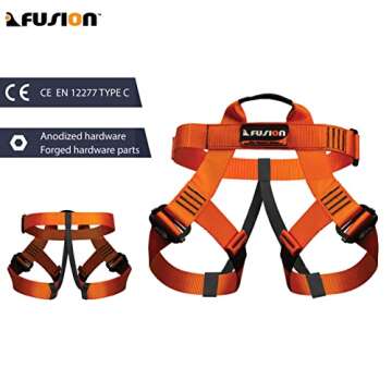 Rock Climbing Harness - Fusion Climb® - (5,000 LBS Rated) Professional Half Body Harness for Mountaineering, Tree Climbing, Ziplining, Rock Climbing, Rappelling - Heavy Duty Half Body Harness