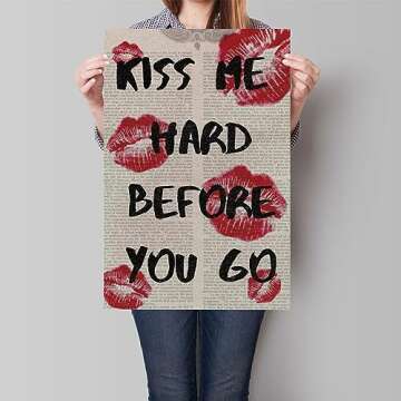 Yostyle Fashion Kiss Canvas Wall Art,Funky Preppy Red Lips Room Aesthetic Posters, Vintage 70s Hippie Pop Print, Trendy Y2K Black Wall Decor, Girly Dorm Bedroom Groovy Picture 12x16in Unframed